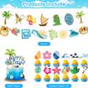 59 Pcs Hawaiian Birthday Party Supplies, Tropical Luau Summer Themed Party Decoration Hawaiian Backdrop Balloons Cake Cupcake Topper for Palm Leaf Flower Themed Party Decor