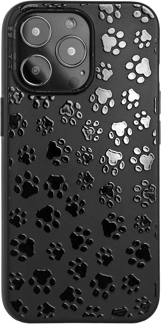 Matte Black Case Compatible with - iPhone 12 Pro - iPhone 12-6.1 inch Protective TPU Rubber Cover with Pawprint Cute Bumper Kawaii Design Shockproof for Teen Girls Minimal Cat Dog Animal Funny