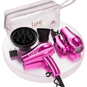 LURA Mini Portable Travel Hair Dryer:Dual Voltage Small Lightweight Blow Dryer with EU Plug,1200W Compact Hairdryer with Folding Handle,with Concentrator&Diffuser Attachment,for Women and Men(Purple)