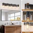 Farmhouse Bathroom Vanity Light Fixtures, Rustic 5-Light Wood Vanity Lights for Bathroom, Vintage Black Wall Sconces Lighting, Light fixtures Over Mirror, with Glass Shade