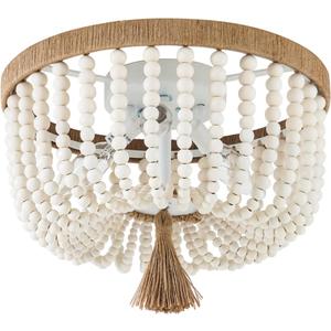 VILUXY Bohemia Wood Beaded Flush Mount Ceiling Light Antique Rustic Mini Round Chandelier White for Bedroom Kitchen Island Girl Room Entryway 3-Light (fringe)