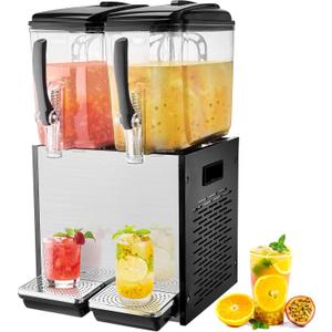 VEVOR Commercial Beverage Dispenser, 2 Tanks 12 L / 12.7 QT Per Tank Juice Dispenser, 286W Stainless Steel Ice Tea Drink Machine with 45°F-54°F Cooling Temperature, for Cold Drink Restaurant Bar Party