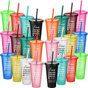 Skylety 24 Pcs Employee Appreciation Gifts, 24 oz Plastic Team Appreciation Tumbler with Lids and Straw, Thank You Best Team Ever Cup Boss Day Teacher Nurse Teamwork Gift(Bright Color)