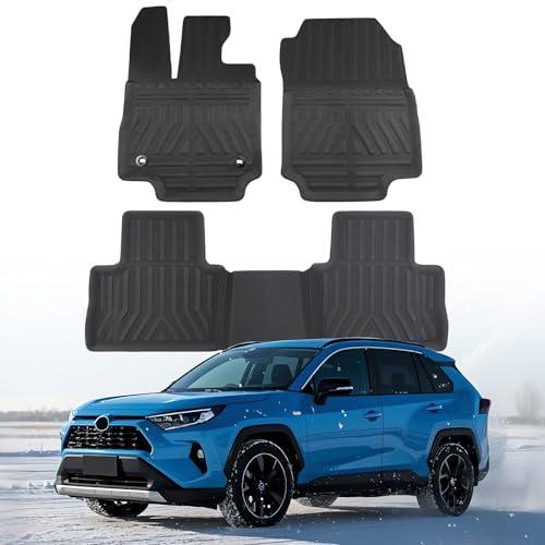 Car Floor Mats for Toyota RAV4: 2019 2020 2021 2022 2023 2024 2025, All Weather Rubber Floor Liners Custom Fit for Toyota RAV 4 Accessories Front Rear Carpet 5 Seat (3PCS Black)