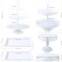 GMWD White Cake Stands Set Metal Dessert Display Table Cake Pedestal Tiered Cupcake Holder Donut Plate Serving Tray Decorating for Wedding Birthday Party Baby Shower Celebration