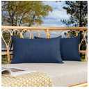 Kevin Textile Pack of 2 Decorative Outdoor Waterproof Throw Pillow Covers Checkered Lumbar Pillowcases Classic Cushion Cases for Patio Couch Bench 12 x 20 Inch Blue