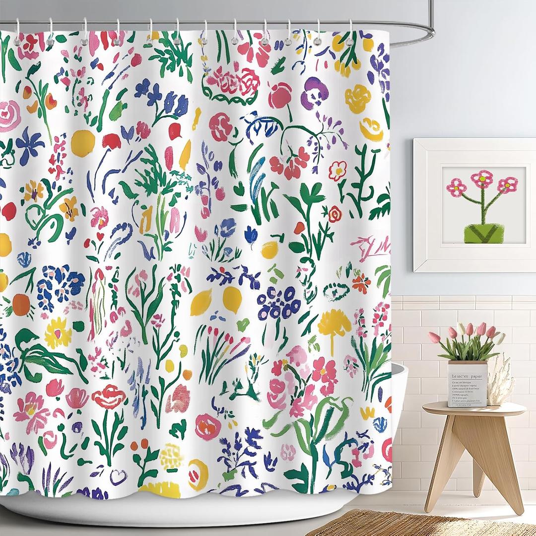 Floral Shower Curtain for Bathroom Decor, Modern Asthetic Bathroom Curtain Set, Waterproof Fabric Shower Curtain with Hooks, Artwork by Artist, Machine Washable, 72x72 in Floral Shower Curtain for Bathroom Decor, Modern Asthetic Bathroom Curtain Set, Waterproof Fabric Shower Curtain with Hooks, Artwork by Artist, Machine Washable, 72x72 in