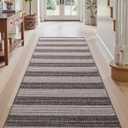 DEXI Hallway Runner Rug 3.3x6.7, Woven Braided Farmhouse Runner Carpet Indoor, Absorbent Thin Long Entryway Runners for Kitchen, Laundry Room, Patio Entrance, Striped Grey