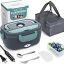 Electric Lunch Box Food Heater, 3 in 1 Ultra Quick Heated Lunch Boxes for Adults, 12V/24V/110V Portable Food Warmer for Car/Truck/Office With Fork Spoon and Insulated Carry Bag (Gray)
