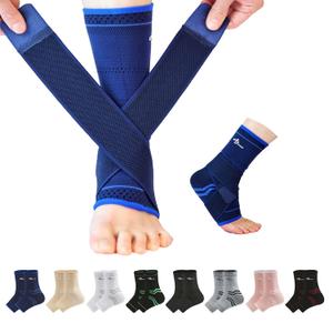 ABIRAM Ankle Brace for Women & Men, Ankle Compression Sleeve, Foot Sleeve with Strap (1 Pair), Ankle Support for Sprained Foot & Arch, Plantar Fasciitis Relief Socks, Achilles Tendonitis (Large, Blue)