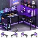 Aheaplus L Shaped Gaming Desk with Power Outlets & LED Lights, Black
Small L- Shaped Desk Computer Corner Desk with Monitor Stand & Shelf, Home Office Desk Writing Desk with Storage Bag & Hooks