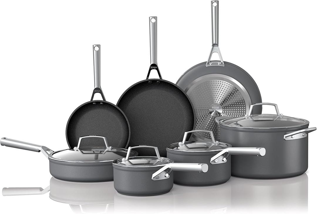 Ninja Foodi NeverStick Professional 12-Piece Cookware Set, Hard-Anodized, Nonstick, Durable & Oven Safe to 500F, Slate Grey, C39800