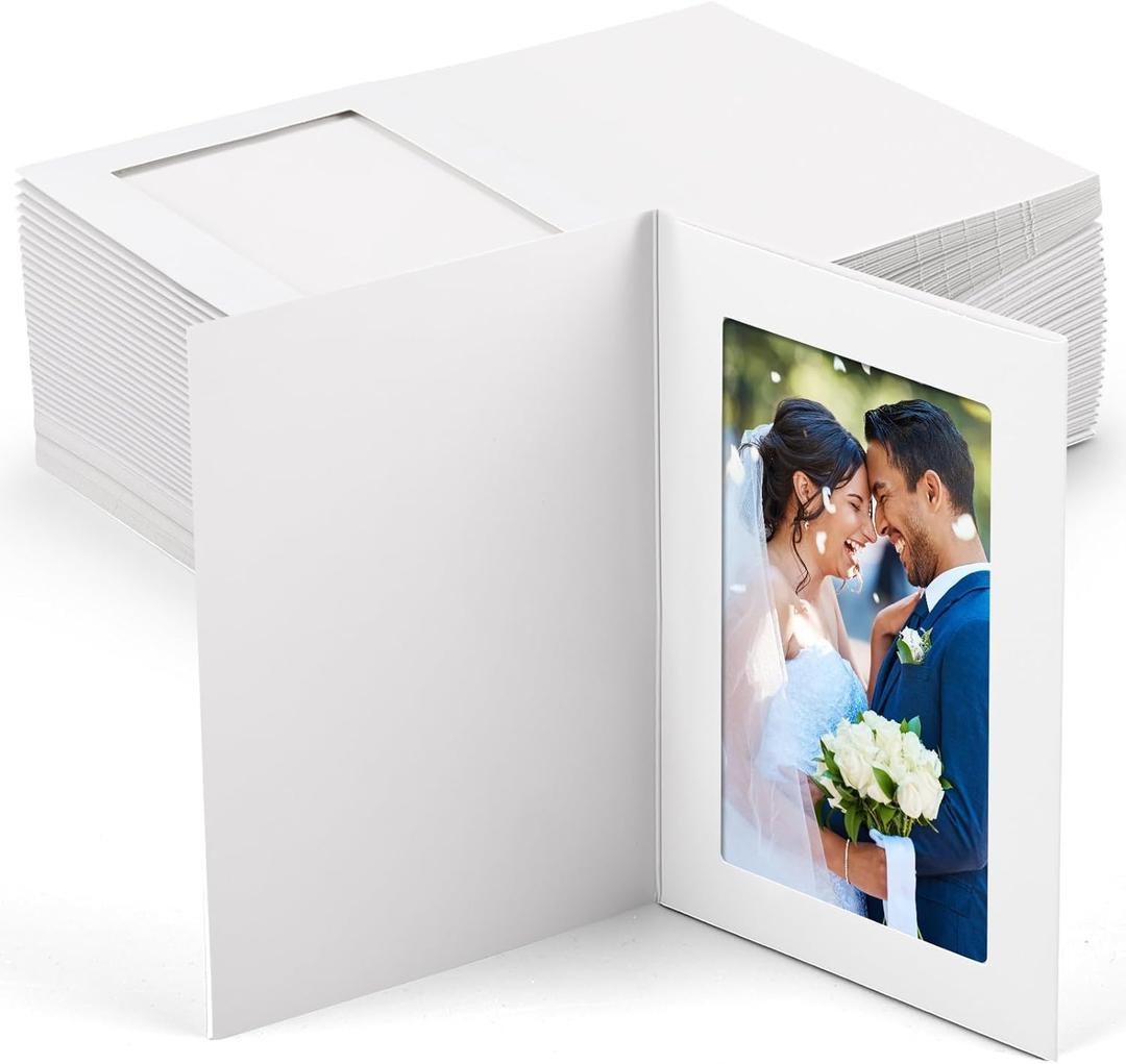 Fainne 200 Pack Photo Folders 4x6Inch Cardboard Picture Frame Photo Frame Thank You Cards Cardboard Folders Paper Greeting Cards Inserts for Portraits Christmas Wedding(4 x 6 Inch,White)