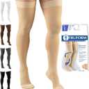 Truform 20-30 Mmhg Compression Stockings for Men & Women, Thigh High Length, Dot Top, Closed Toe, Beige, Medium (Medium (1 Pair))