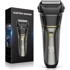Electric Razor for Men Face, Electric Shavers for Men, Cordless Rechargeable Waterproof Foil Shaver with LED Display for Beard TrimmingBlack