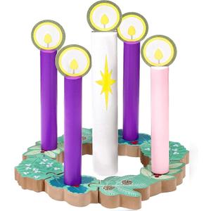 Wooden Christmas Advent Wreath with 5 Candles Christmas Advent Candles Decor Rustic Religious Wreath Decoration for Xmas Church Desk Table Christian Gift