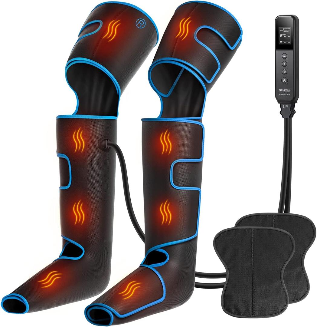 CINCOM Leg Massager with Heat and Compression, 3-in-1 Foot Calf & Thigh Massager for Circulation and Pain Relief Helpful for Lymphedema Edema Restless and Relaxation - FSA HSA Eligible (Blue)