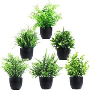 Clearain Fake Plants 6 Packs Artificial Plants Small Faux Plants Black Bathroom Accessories for Bathroom Home Kitchen Coffee Table Office Desk Decor Indoor (Black)