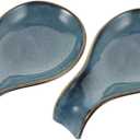 2pcs Blue Glazed Ceramic Spoon Rest Set Kitchen Counter Spoon Holder Compact and Delicate Rests for Cooking and Dining