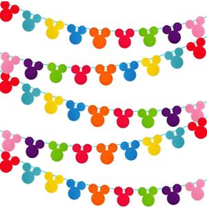 45pcs Rainbow Mouse Head Banner Flags Colorful Felt Fabric Cartoon Banners Reusable Cutouts Mouse Garland for Birthday Party Decoration Supplies, Room Decor, Baby Shower, Classroom Decorations