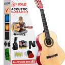 Pyle 30-Inch Beginner Acoustic Guitar Kit, 6-String Classical Style Travel Guitar for Kids & Adults - Includes Shoulder Strap, Strings, Picks, Tuning Pitch Pipe & Storage Gig Bag - Handcrafted Wood