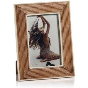 Zodax Ribbed Mango Wood Frame with White Bone Inside Border (4x6)