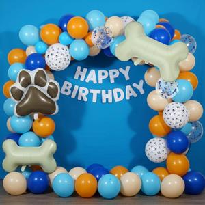 Gejoy 118 Pcs Blue Birthday Party Supplies Dog Theme Balloon Arch Puppy Bone Paw Ballon Blue Theme Happy Birthday Party Decorations Balloons Garland Kit(Cute Color)