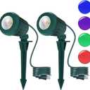 Halloween & Christmas Outdoor Spotlight, 6500K Cool White LED Landscape Lighting with 4 Lenses (RGB Purple), IP67 Waterproof, 120V Plug-in for Yard, Garden Tree Holiday Decor(2 Pack, Green)