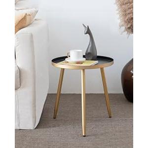 AOJEZOR Side Table: End Table for Any Room - Round Side Tables for Small Spaces - Black Top with 3 Gold Legged