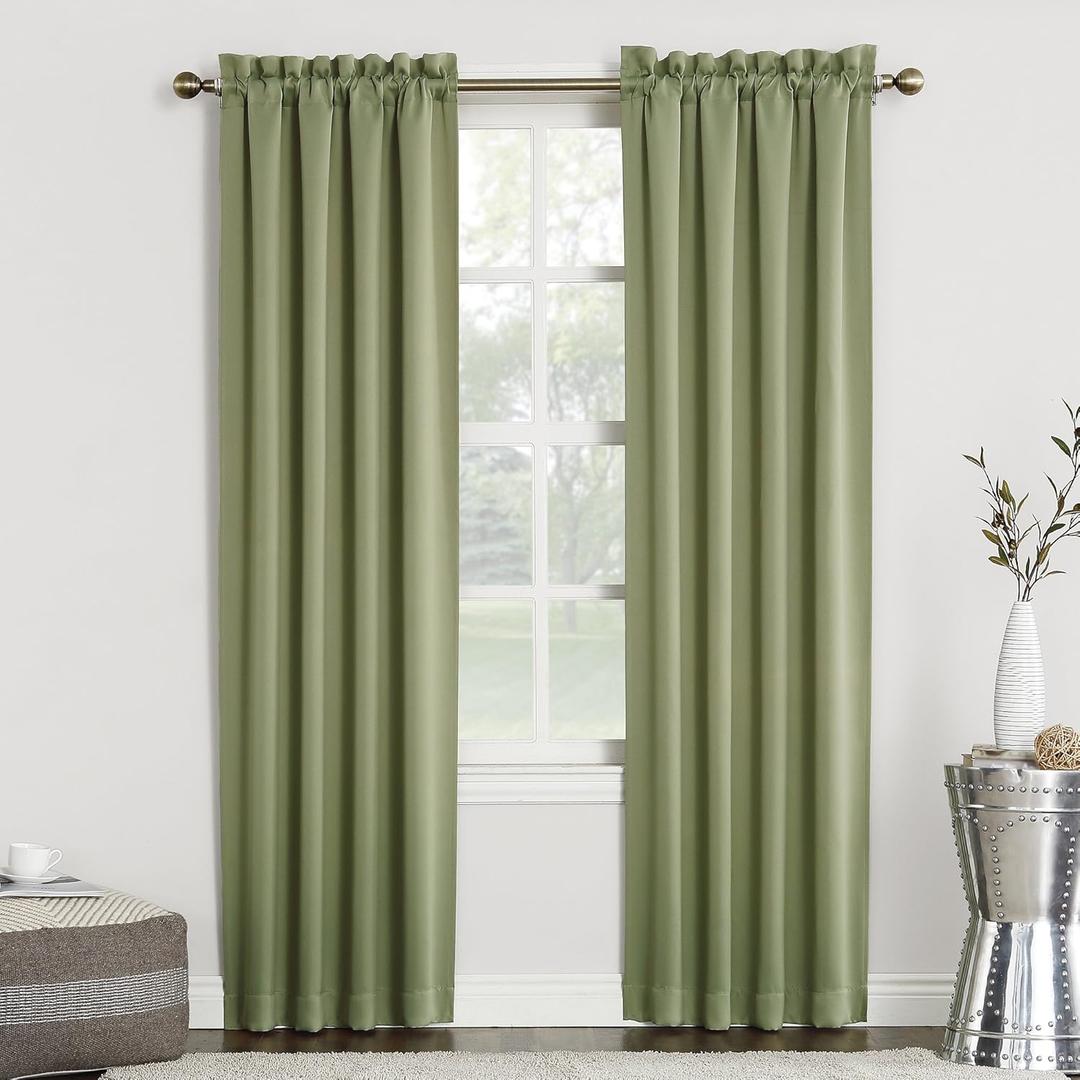 Sun Zero Easton Energy Saving Blackout Rod Pocket Curtain Panel, 40" x 84", Sage Green