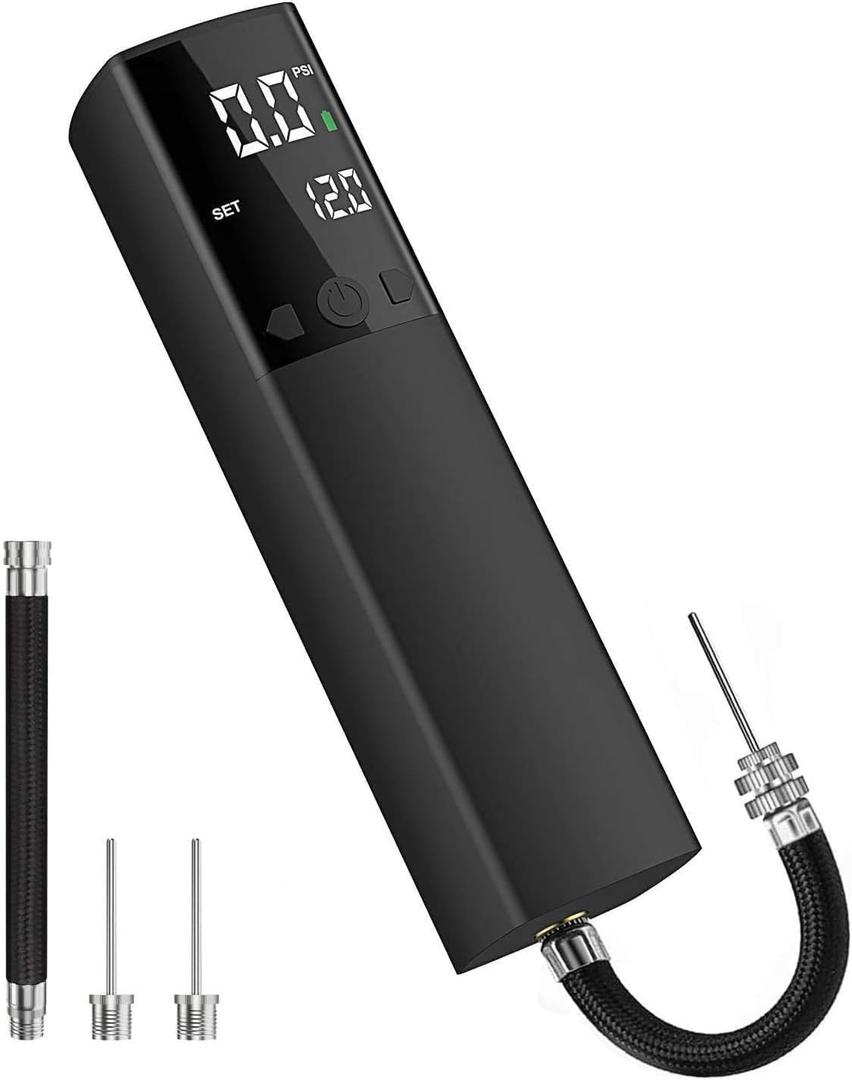 Pumteck Electric Ball Pump, Smart Air Pump Portable Fast Ball Inflation with Precise Pressure Gauge and Digital LCD Display for Football Basketball Volleyball Football (2 Pin and 1 Spout) (Black)