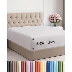 Extra Deep Queen Fitted Sheet - Hotel Luxury Single Fitted Sheet Only - Easily Fits 18 inch to 24 inch Mattress - Ultra Soft, Wrinkle Free with Extra Deep Pockets - Breathable & Comfy - French Grey