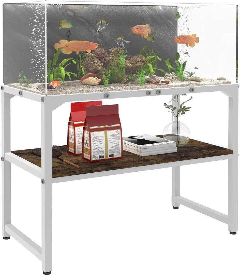 30 Gallon Rimless Fish Tank Stand with Shelf for Storage, 2 Tiers Metal Aquarium Stand, Breeder Tank Turtle Reptile Terrariums Stand Rack for Home Office, 30" L x 12" W x 20.5" H, White