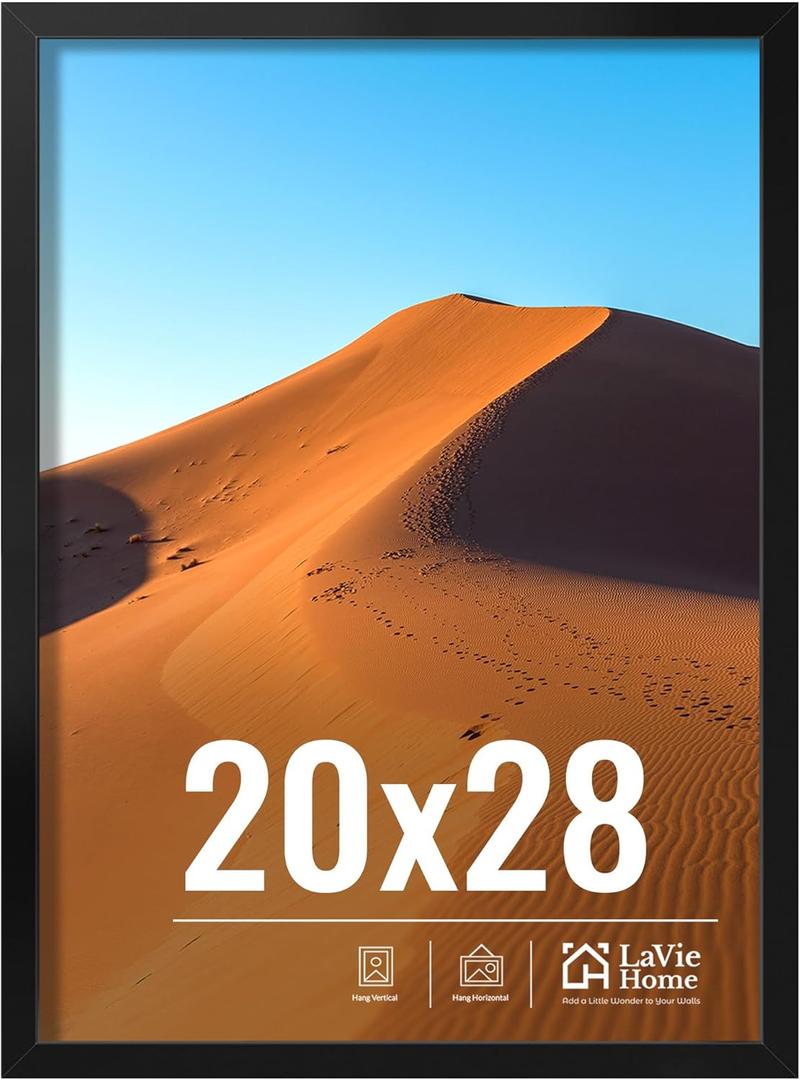LaVie Home 20x28 Picture Frame for Wall Display, 20x28 Black Picture Frame with HD Plexiglas, 20 x 28 Poster Frame 1 Pack, Display Frame for Vertical or Horizontal, Classic Collection