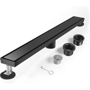 20 Inch Linear Shower Drain with Tile Insert Grate, 2-in-1 Flat Reversible Matte Black Cover, Rectangle Floor Drain Brushed 304 Stainless Steel Including Hair Strainer (20 IN, Matte Black) 20 Inch Linear Shower Drain with Tile Insert Grate, 2-in-1 Flat Reversible Matte Black Cover, Rectangle Floor Drain Brushed 304 Stainless Steel Including Hair Strainer (20 IN, Matte Black)