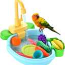 Bird Bath for Cage, Automatic Bath for Birds, Parrot Shower Bathtub Outdoor with Faucet, Bird Shower Swimming Pool Toy for Ferret, Budgie, Goldfinch, Cockatiel, Parakeet, Lovebird(Blue)