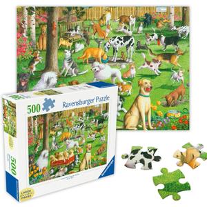 Ravensburger - at The Dog Park - 500 Piece Large Format Jigsaw Puzzle - Dogs of Every Breed Romp, Dig, Chase & Play - Premium Quality - Gift for Family Game Night - Puzzles for Adults