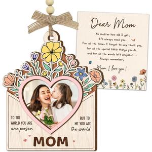3 x Mom Picture Frame Gifts from Daughter Son – Wooden Photo Frame Ornament with Sentimental Card, Car Photo Holder Decoration – Mother’s Day & Birthday Gifts for Mom, Bonus Step Mama