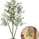 TNELTUEB 6FT Artificial Olive Tree Indoor with Lights & Planter, Realistic Faux Olive Trees with Lifelike Fruits for Living Room Decor, Tall Fake Silk Plants for Modern Home Office