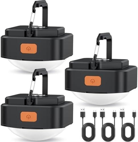 Rechargeable Camping Lights FLY2SKY 3Pcs Black Tent Lights Mini Flashlight Portable LED Camping Lantern Survival Gear Camping Accessories for Hiking Backpacking Fishing Hurricane Emergency Outage