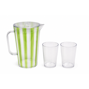 Green Striped Pitcher With 2 Cups 2.5qt