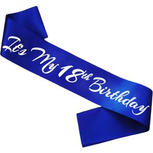 It's My 18th Birthday Sash, Royal Blue Birthday Sash for 18th Bday Party Supplies, Gifts for Girl or Boy Bday Party Favors