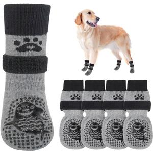 SCENEREAL Dog Socks to Prevent Licking Paws for Hot/Cold Pavement Anti Slip, Dog Shoes for Hardwood Floors, Dog Boots & Paw Protectors with Grippers for Small Medium Large Senior Dogs, Shark L (Grey Shark(Pack of 4))