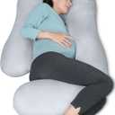 MOON PARK Pregnancy Pillows for Sleeping - U Shaped Full Body Maternity Pillow with Removable Cover - Support for Back, Legs, Belly, HIPS - 65 Inch - Light Grey - Cooling Cover