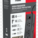 SLIM 600J W USB A/C6 FT BLK FLAT SURGE