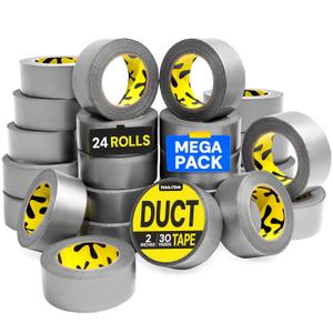 24 Pack Duct Tape Heavy Duty Waterproof - 2 In x 90 Ft - All-Weather, Silver, Easy to Tear, Strong Hold, No Residue, Gray Bulk Waterproof Tape for Repairs, DIY, Sealing, B2B, Home, Office, Outdoor Use