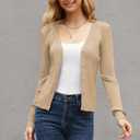 Women's Long Sleeve Ribbed Knit V Neck Button Down Slim Fitted Cropped Cardigan (Beige, XL)