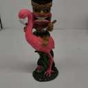 Solar Tiki Statue - Outdoor Statue - Solar Powered Garden Figurine Tiki Decoration for Bar, Patio, Balcony, Yard, Lawn, Table, Riding a Flamingo 13.66 Inches Tall