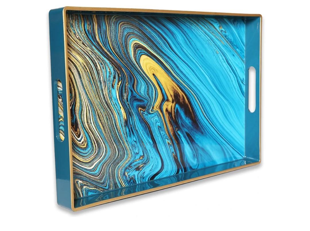 Spsyrine Serving Tray, Marble Decorative Tray Plastic Rectangular Coffee Table Tray for Living Room, Storage, Kitchen, Ottoman, Bathroom Decor. 15.6” X 10.2" LJRE