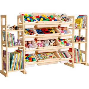 Amdermi Kids Toy Storage Organizer, 52" W White 6-Shelf Bookcase with 12 Bins, Cubby Unit for Toddler Playroom & Bedroom Organization, 52"L. 6 Shelves. 12 Bins